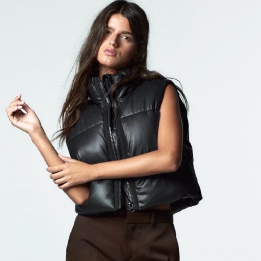 “ZARA” Vegan Leather Quilted Puffer Vest
